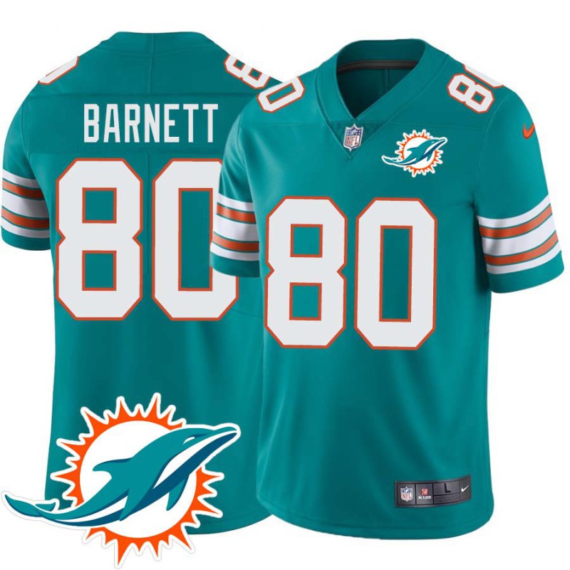 Dolphins #80 Fred Barnett Additional Chest Dolphin Patch Aqua Jersey