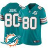 Dolphins #80 Ed Cooke Additional Chest Dolphin Patch Aqua Jersey