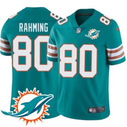 Dolphins #80 T.J. Rahming Additional Chest Dolphin Patch Aqua Jersey