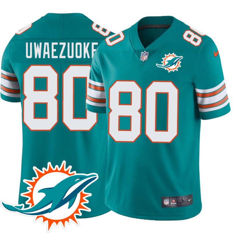 Dolphins #80 Iheanyi Uwaezuoke Additional Chest Dolphin Patch Aqua Jersey