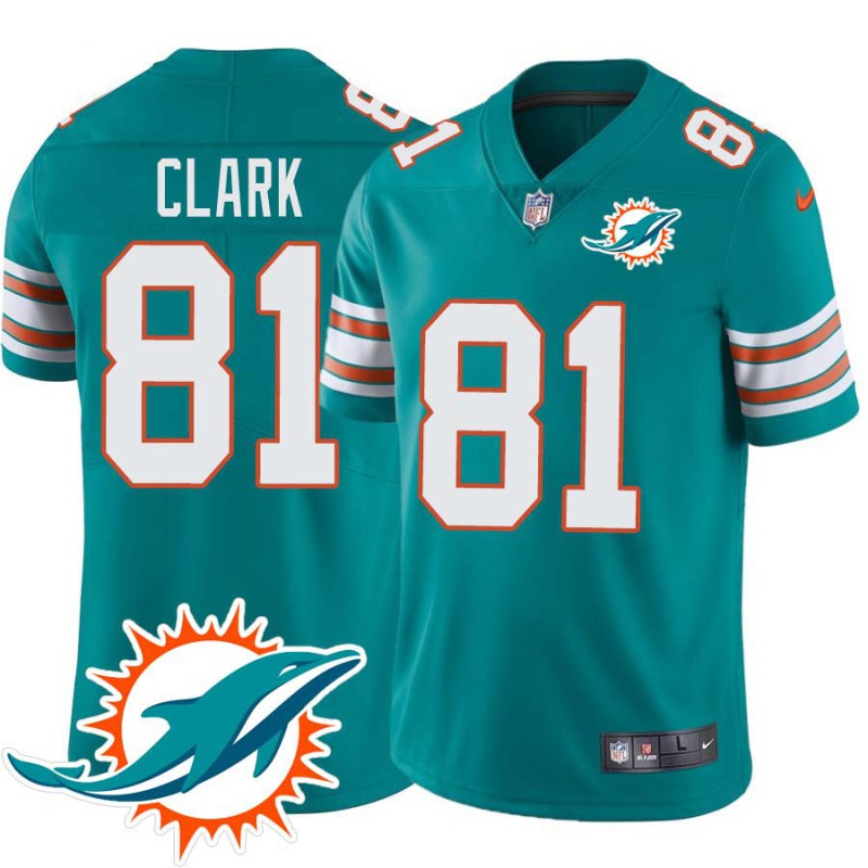 Dolphins #81 Robert Clark Additional Chest Dolphin Patch Aqua Jersey