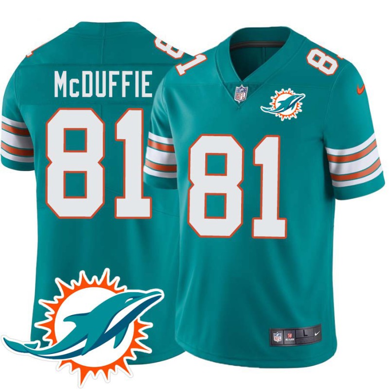 Dolphins #81 O.J. McDuffie Additional Chest Dolphin Patch Aqua Jersey