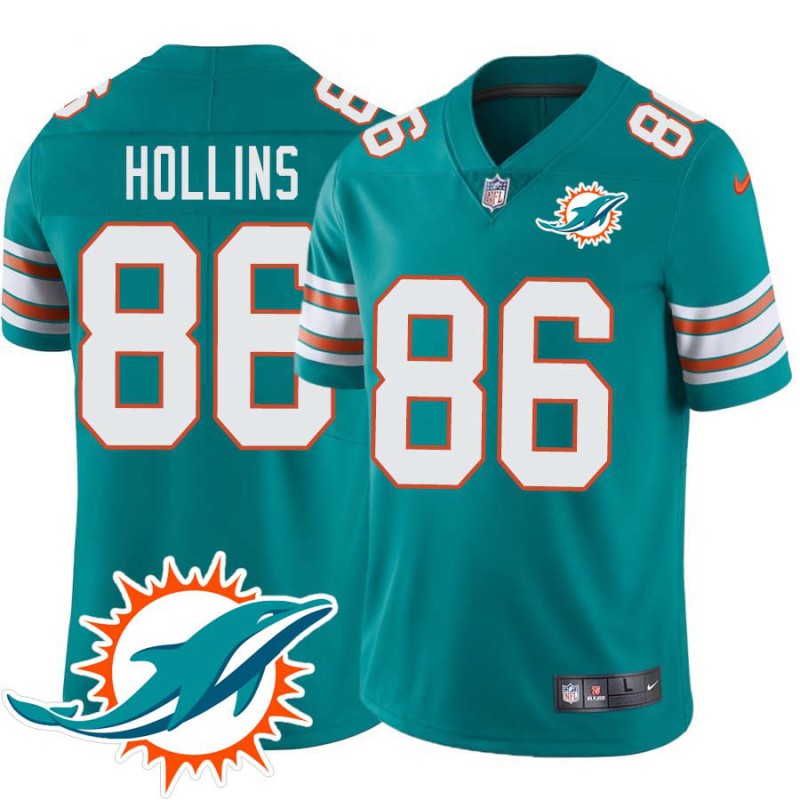 Dolphins #86 Mack Hollins Additional Chest Dolphin Patch Aqua Jersey