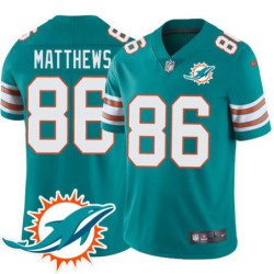 Dolphins #86 Rishard Matthews Additional Chest Dolphin Patch Aqua Jersey