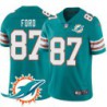 Dolphins #87 Isaiah Ford Additional Chest Dolphin Patch Aqua Jersey