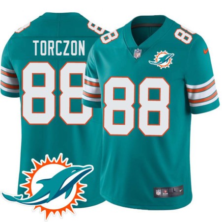 Dolphins #88 LaVerne Torczon Additional Chest Dolphin Patch Aqua Jersey