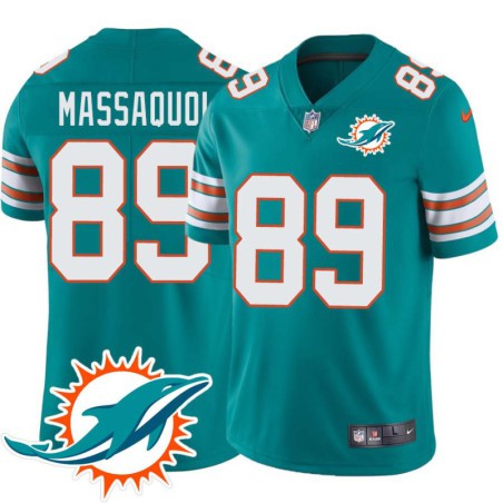 Dolphins #89 Tim Massaquoi Additional Chest Dolphin Patch Aqua Jersey