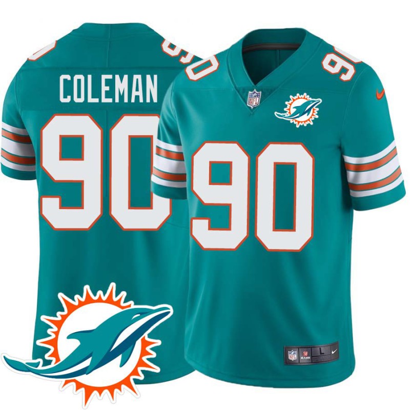 Dolphins #90 Marco Coleman Additional Chest Dolphin Patch Aqua Jersey