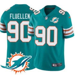 Dolphins #90 Andre Fluellen Additional Chest Dolphin Patch Aqua Jersey