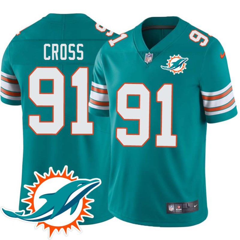 Dolphins #91 Jeff Cross Additional Chest Dolphin Patch Aqua Jersey