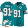 Dolphins #91 Jeff Cross Additional Chest Dolphin Patch Aqua Jersey