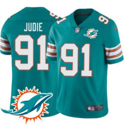 Dolphins #91 Ed Judie Additional Chest Dolphin Patch Aqua Jersey