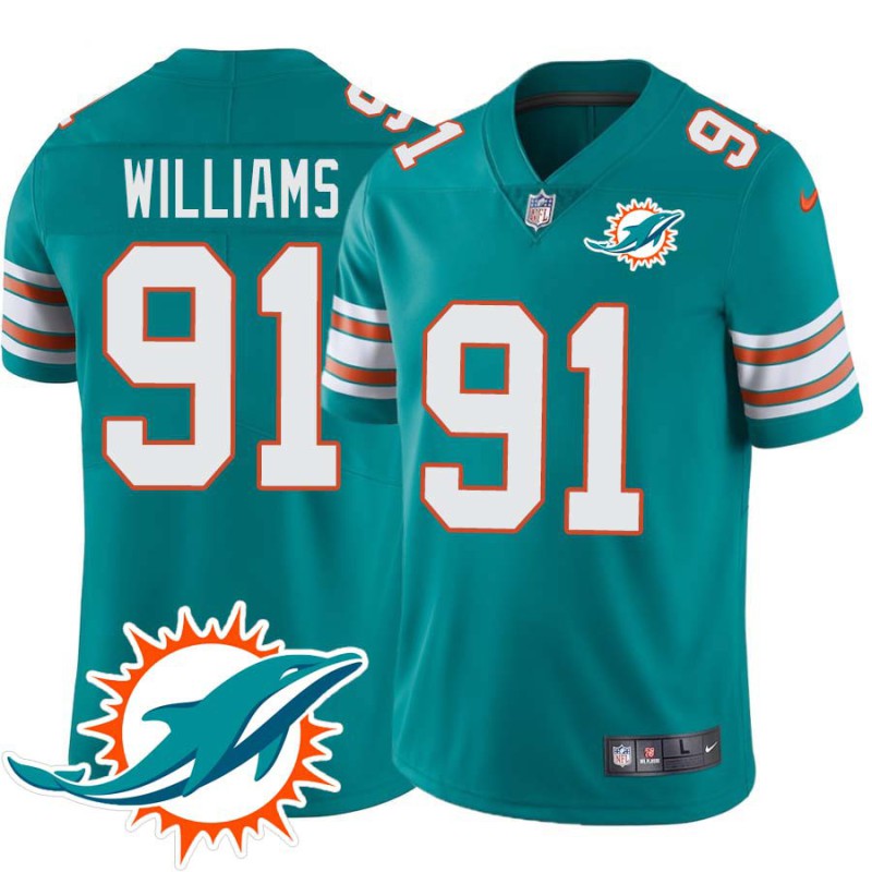 Dolphins #91 Jay Williams Additional Chest Dolphin Patch Aqua Jersey