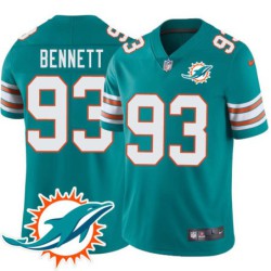 Dolphins #93 Charles Bennett Additional Chest Dolphin Patch Aqua Jersey