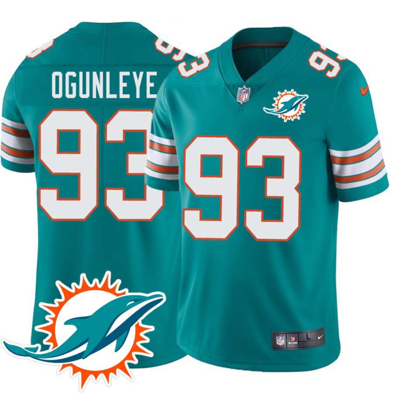 Dolphins #93 Adewale Ogunleye Additional Chest Dolphin Patch Aqua Jersey