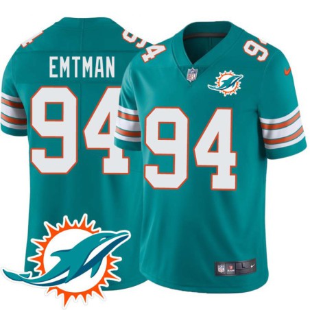 Dolphins #94 Steve Emtman Additional Chest Dolphin Patch Aqua Jersey