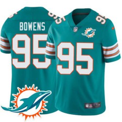 Dolphins #95 Tim Bowens Additional Chest Dolphin Patch Aqua Jersey