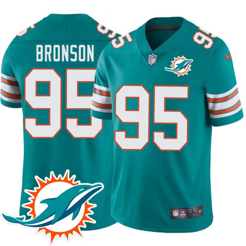 Dolphins #95 Josiah Bronson Additional Chest Dolphin Patch Aqua Jersey