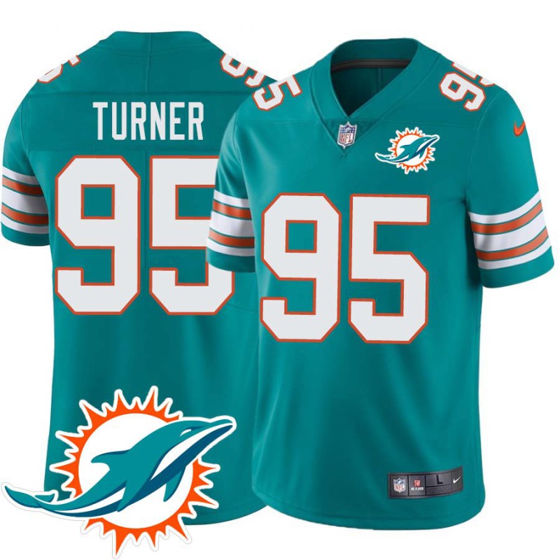 Dolphins #95 T.J. Turner Additional Chest Dolphin Patch Aqua Jersey