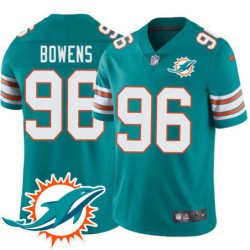 Dolphins #96 David Bowens Additional Chest Dolphin Patch Aqua Jersey