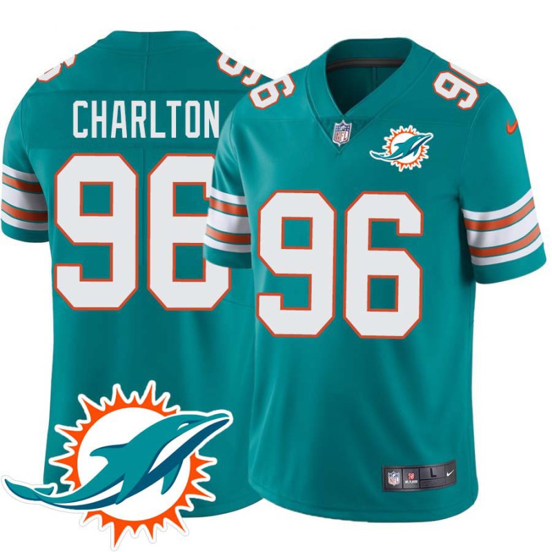 Dolphins #96 Taco Charlton Additional Chest Dolphin Patch Aqua Jersey