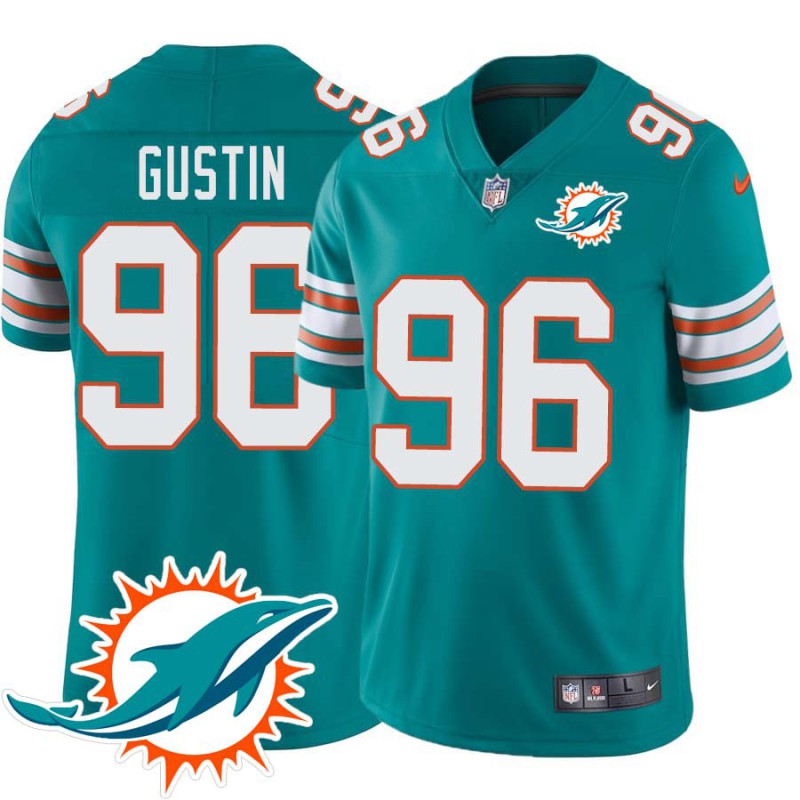 Dolphins #96 Porter Gustin Additional Chest Dolphin Patch Aqua Jersey