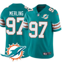 Dolphins #97 Phillip Merling Additional Chest Dolphin Patch Aqua Jersey