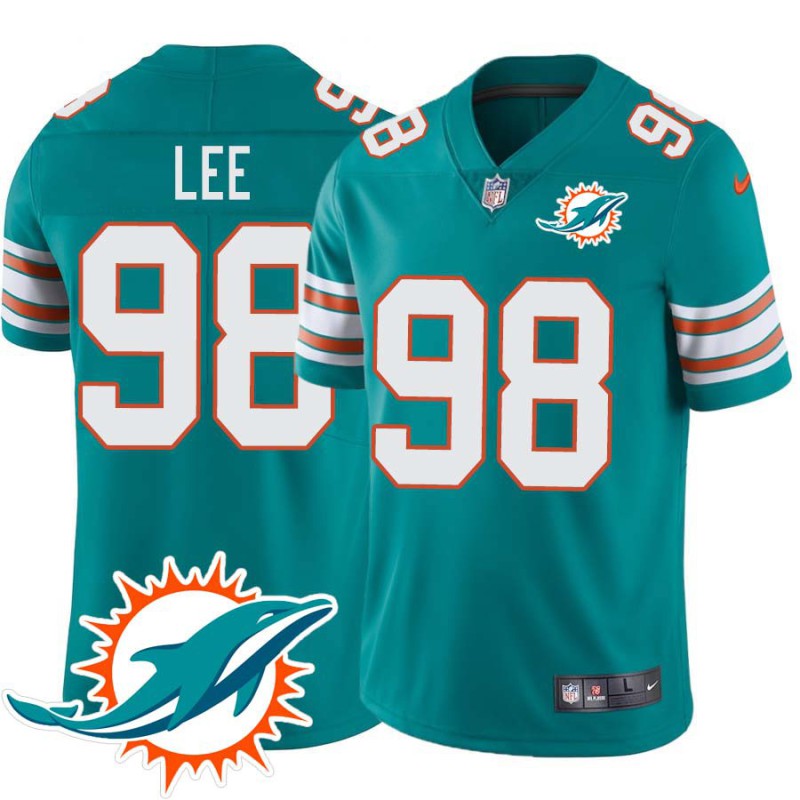 Dolphins #98 Shawn Lee Additional Chest Dolphin Patch Aqua Jersey