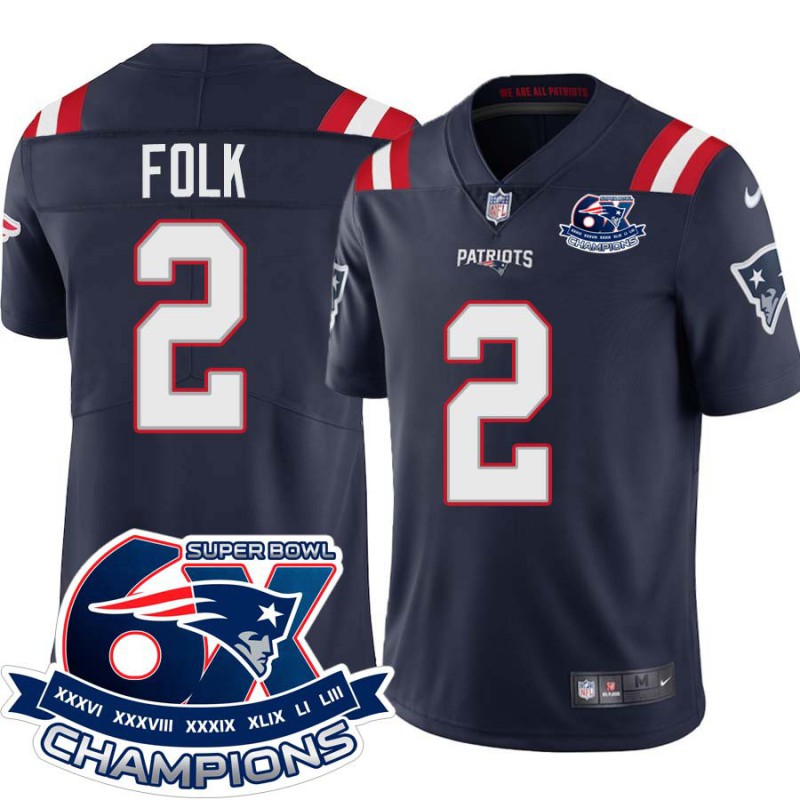 Patriots #2 Nick Folk 6X Super Bowl Champions Jersey -Navy