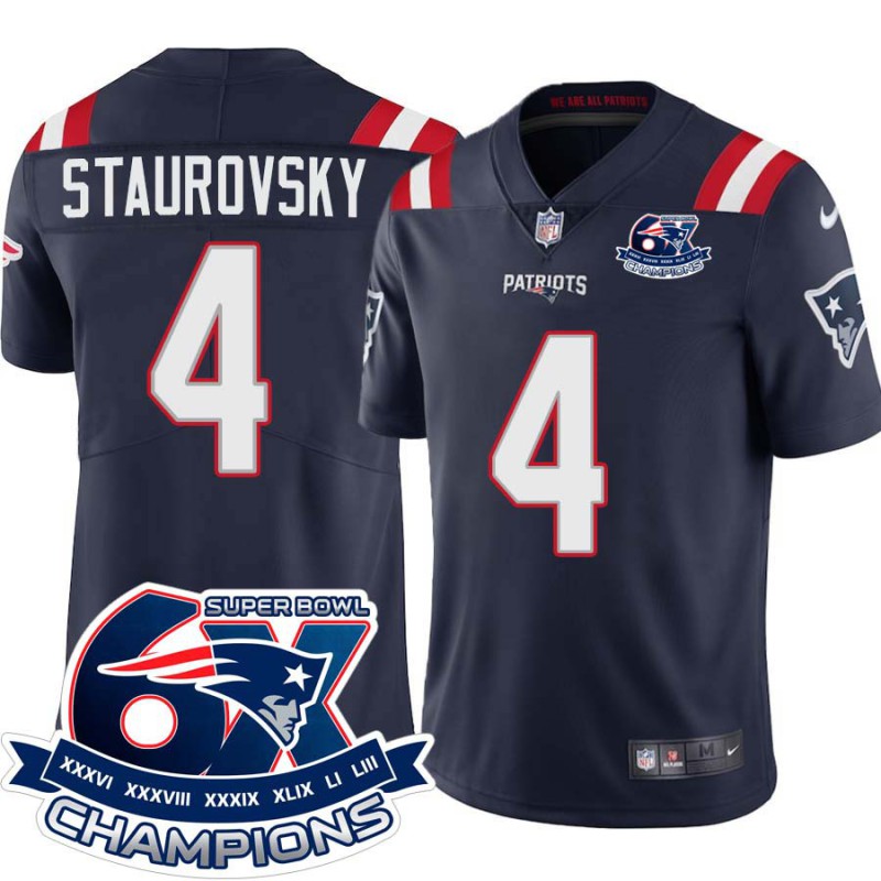 Patriots #4 Jason Staurovsky 6X Super Bowl Champions Jersey -Navy