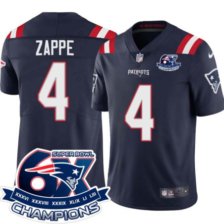 Patriots #4 Bailey Zappe 6X Super Bowl Champions Jersey -Navy