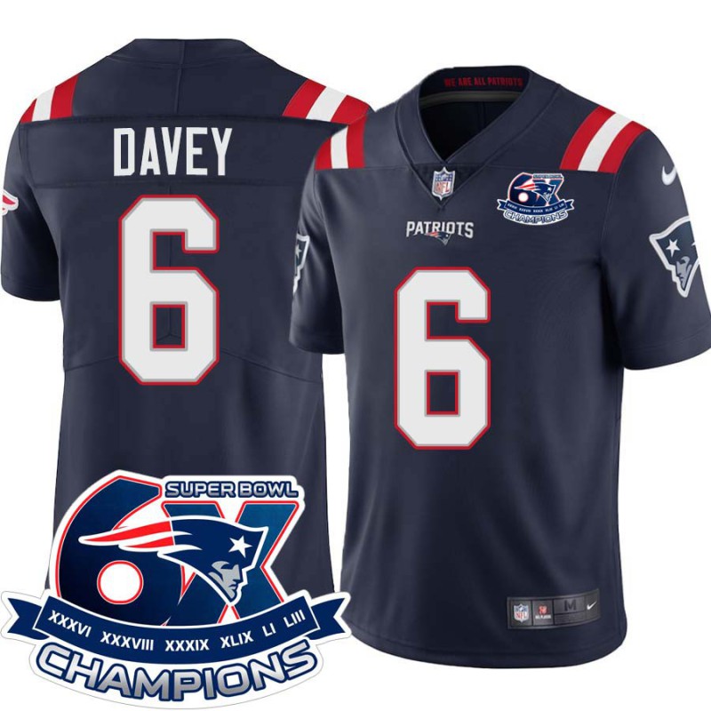 Patriots #6 Rohan Davey 6X Super Bowl Champions Jersey -Navy