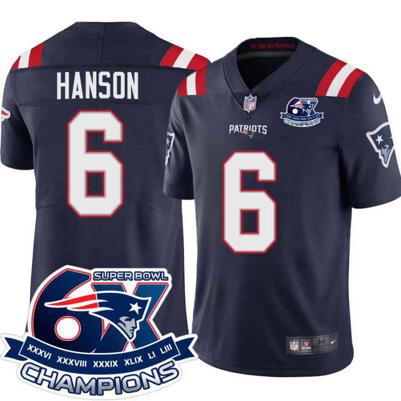 Patriots #6 Chris Hanson 6X Super Bowl Champions Jersey -Navy