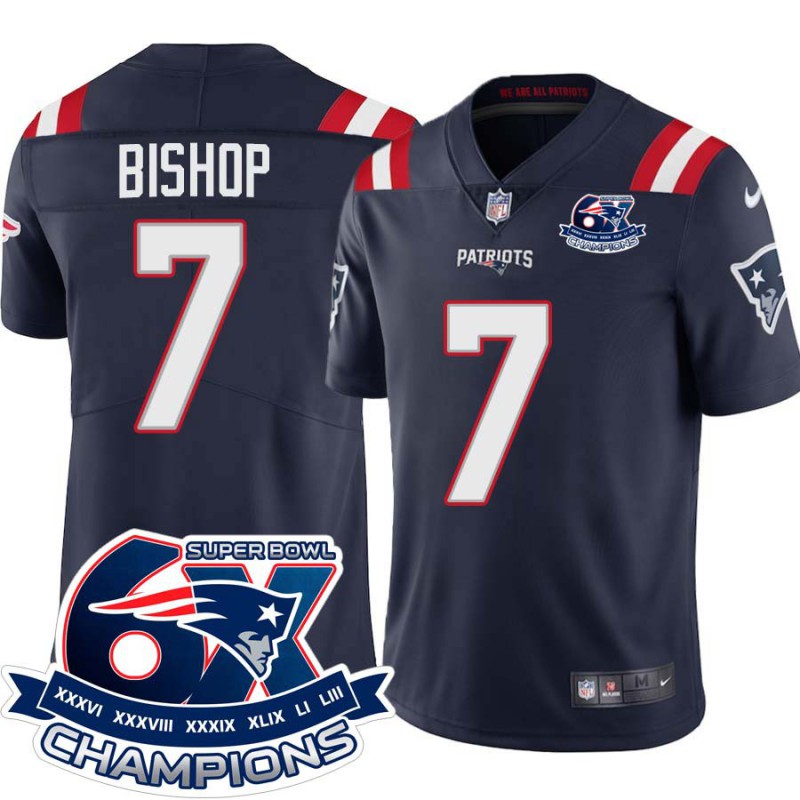 Patriots #7 Michael Bishop 6X Super Bowl Champions Jersey -Navy