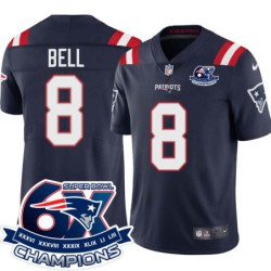 Patriots #8 Bill Bell 6X Super Bowl Champions Jersey -Navy