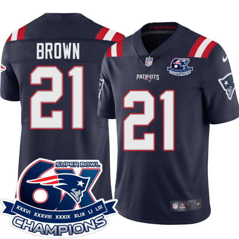 Patriots #21 Sidney Brown 6X Super Bowl Champions Jersey -Navy