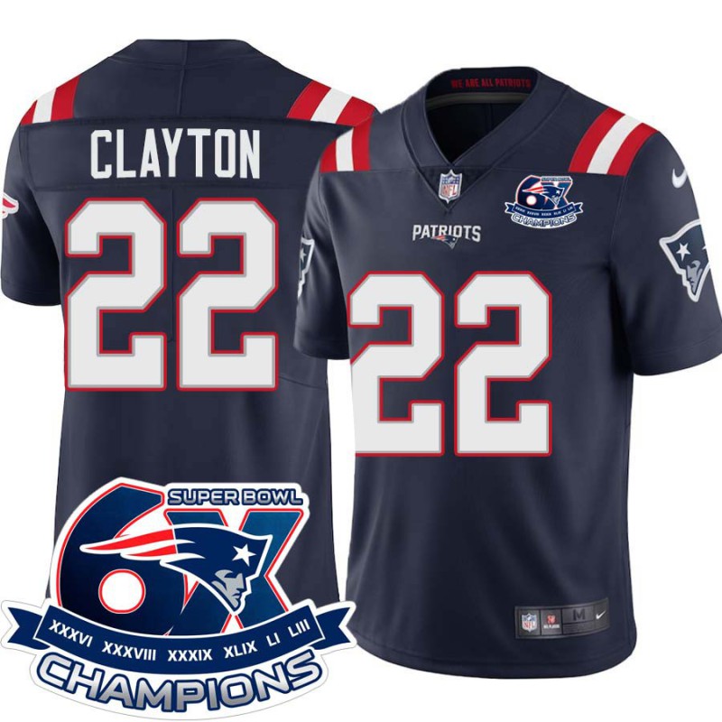 Patriots #22 Thomas Clayton 6X Super Bowl Champions Jersey -Navy