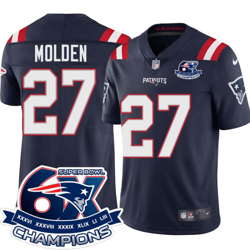 Patriots #27 Antwaun Molden 6X Super Bowl Champions Jersey -Navy