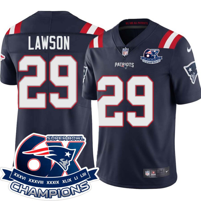 Patriots #29 Jamie Lawson 6X Super Bowl Champions Jersey -Navy