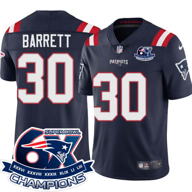 Patriots #30 Josh Barrett 6X Super Bowl Champions Jersey -Navy