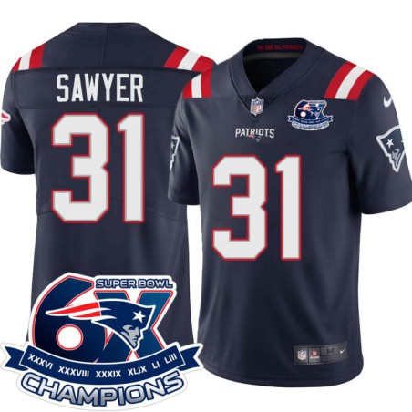 Patriots #31 Jon Sawyer 6X Super Bowl Champions Jersey -Navy