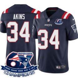 Patriots #34 Chris Akins 6X Super Bowl Champions Jersey -Navy