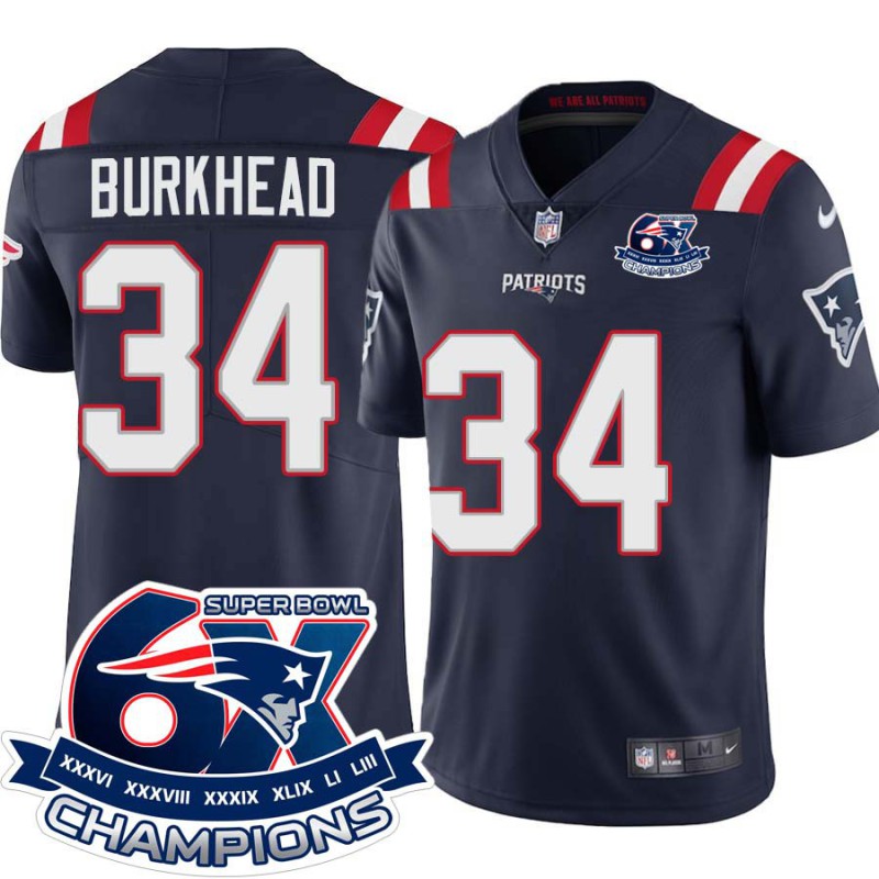 Patriots #34 Rex Burkhead 6X Super Bowl Champions Jersey -Navy