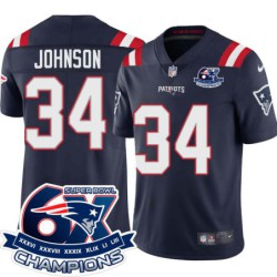 Patriots #34 Leonard Johnson 6X Super Bowl Champions Jersey -Navy