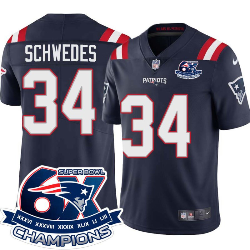 Patriots #34 Gerhard Schwedes 6X Super Bowl Champions Jersey -Navy