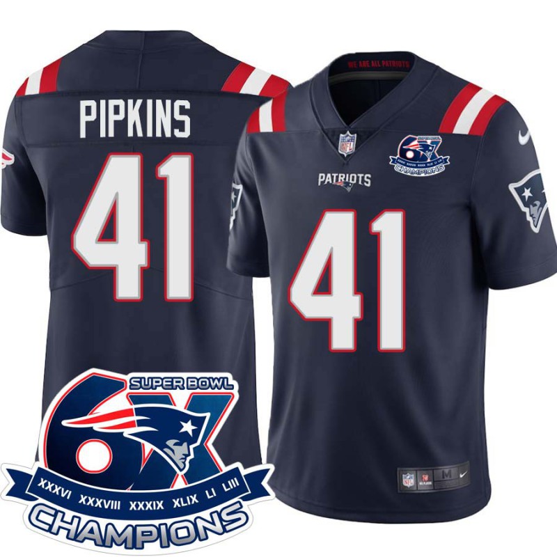 Patriots #41 Lenzy Pipkins 6X Super Bowl Champions Jersey -Navy