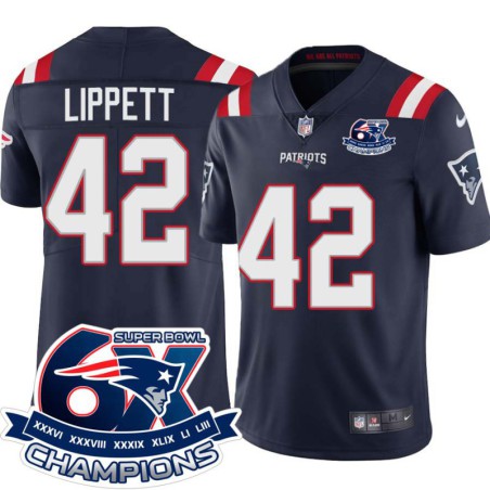 Patriots #42 Ronnie Lippett 6X Super Bowl Champions Jersey -Navy