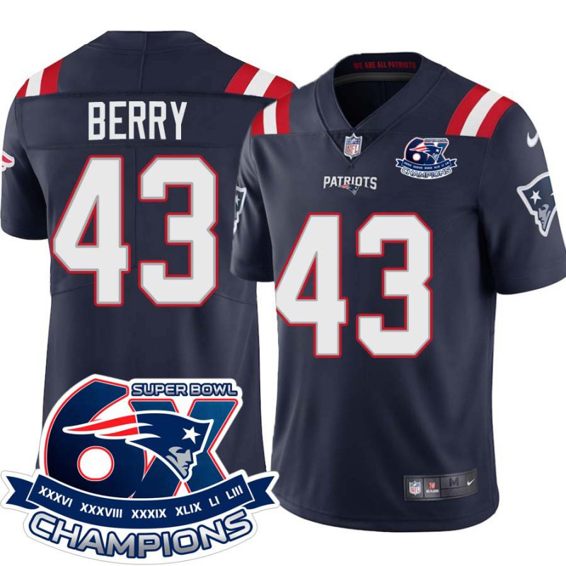 Patriots #43 Rashod Berry 6X Super Bowl Champions Jersey -Navy