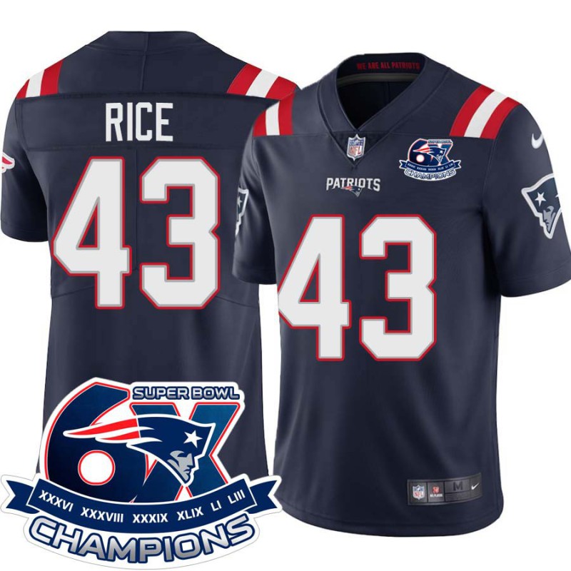 Patriots #43 Rodney Rice 6X Super Bowl Champions Jersey -Navy