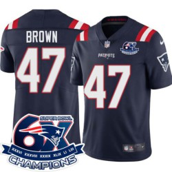 Patriots #47 Roger Brown 6X Super Bowl Champions Jersey -Navy